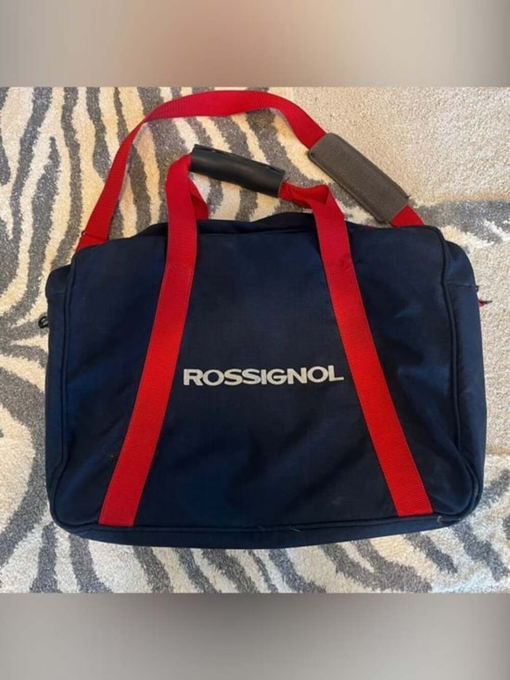 Vintage Rossignol Navy and Red Canvas Duffel with Shoulder Strap